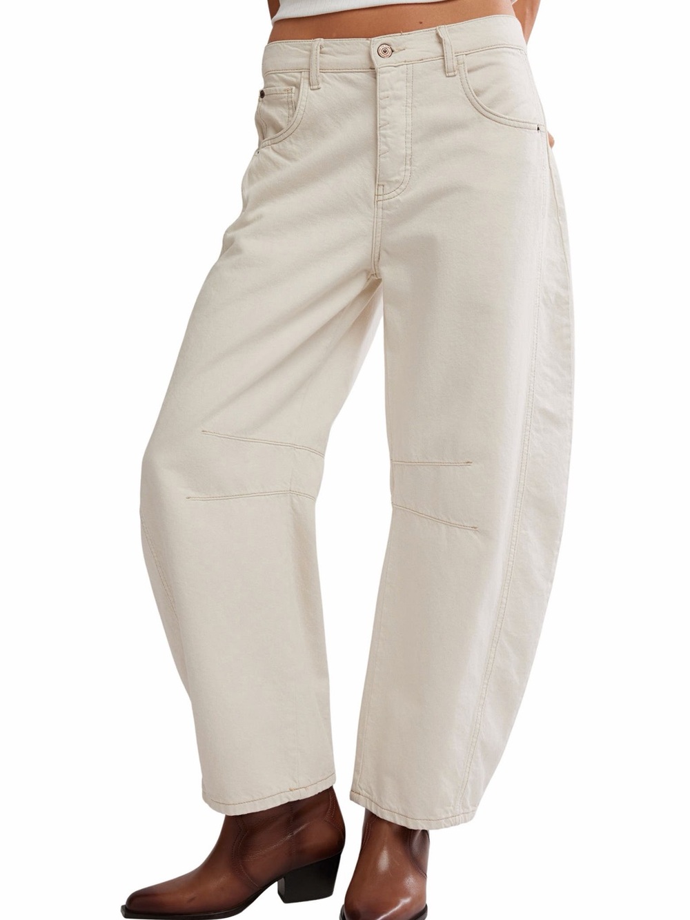 Free People White Good Luck mid rise barrel pants
